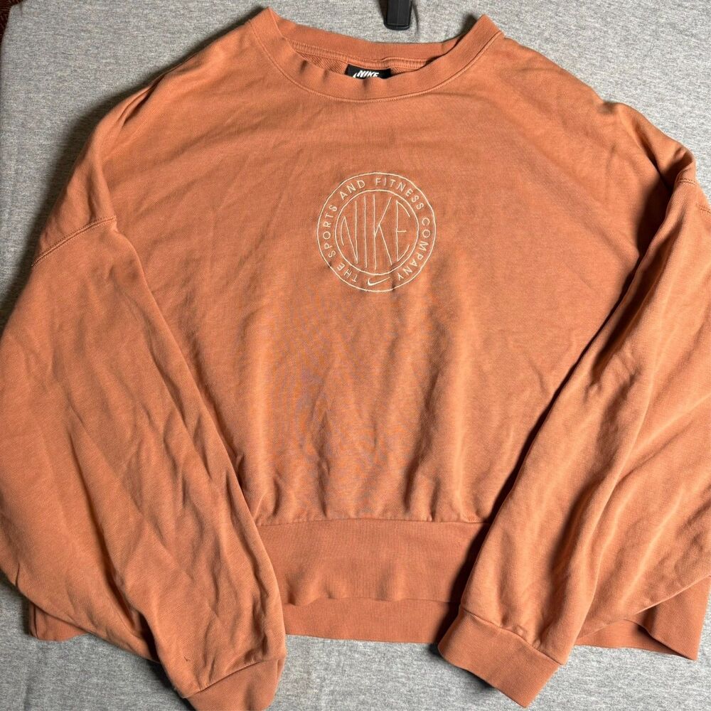 Vintage Y2K NIKE Embroiderd-Logo Crop-Top Sweatshirt Womens XL Pink Salmon